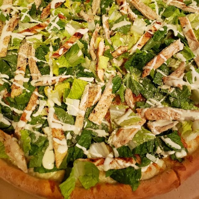 Chicken Caesar Salad Pizza.