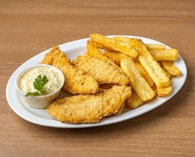 Breaded Chicken Strips with Choice of Sauce (Appetizer).