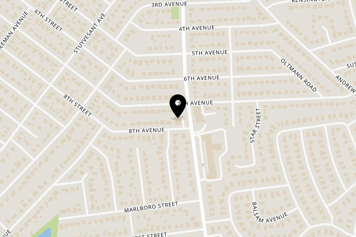 Map showing the location of Big Joe's Pizzeria on 344 Newbridge Rd in East Meadow